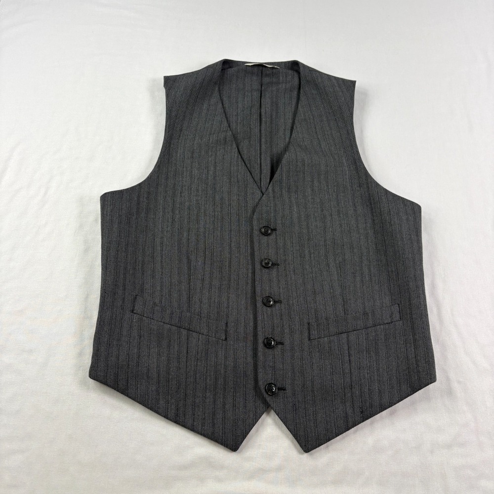 Banana Republic Suit Vest Mens 38R Gray Herringbone Tweed Waist Coat Heritage